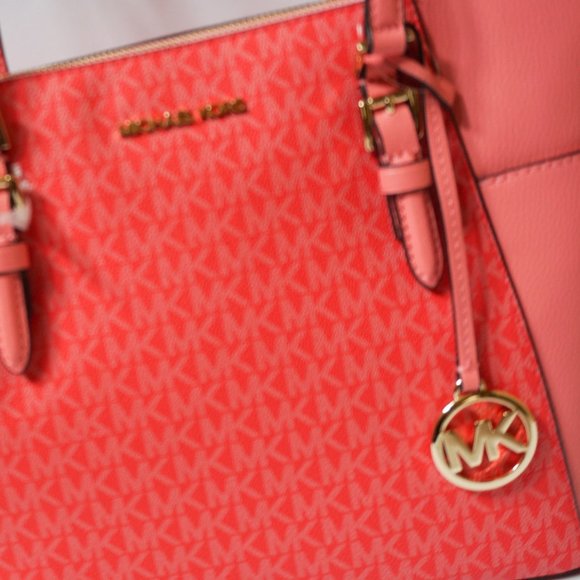 Michael Kors Charlotte Large Top Zip Shoulder Tote Bag MK Coral Reef Multi - Picture 6 of 11